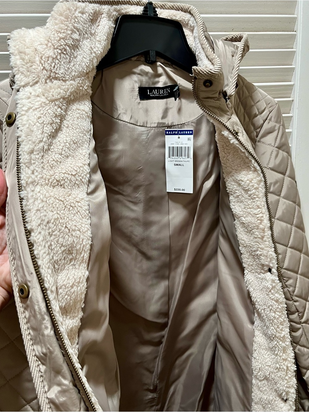NWT Polo Ralph Lauren Womens Jacket Coat Beige S Quilted Faux Fur Lined - Picture 9 of 16